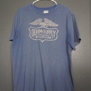 Denim & Supply Ralph Lauren Mens Light Blue Cotton Short Sleeve Shirt Size Large